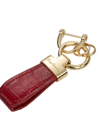 PCK001R Pierre Cardin Elegant key ring crafted with a glossy red lacquer strap and gold-tone metal finish