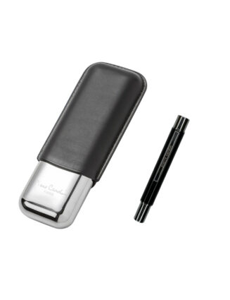 PCX-028BK Pierre Cardin elegant black cigar accessories set combining a durable cigar case with a precision puncher pen.